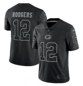 Wholesale Cheap Men\'s Green Bay Packers #12 Aaron Rodgers Black Reflective Limited Stitched Football Jersey