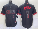 Wholesale Cheap Men's Cincinnati Reds #7 Spencer Steer Numer Black 2023 City Connect Cool Base Stitched Baseball Jersey 1