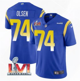 Wholesale Cheap Men\'s Los Angeles Rams #74 Merlin Olsen 2022 Royal Super Bowl LVI Vapor Limited Stitched Jersey
