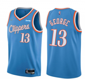 Wholesale Cheap Men\'s Los Angeles Clippers #13 Paul George Light Blue 2021-22 City Edition 75th Anniversary Stitched Basketball Jersey