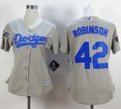 Wholesale Cheap Dodgers #42 Jackie Robinson Grey Alternate Road 2018 World Series Women's Stitched MLB Jersey