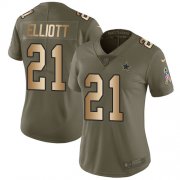 Wholesale Cheap Nike Cowboys #21 Ezekiel Elliott Olive/Gold Women's Stitched NFL Limited 2017 Salute to Service Jersey
