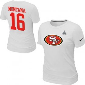 Wholesale Cheap Women\'s Nike San Francisco 49ers #16 Joe Montana Name & Number Super Bowl XLVII T-Shirt White