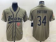 Wholesale Cheap Men's Chicago Bears #34 Walter Payton Olive 2022 Salute To Service Cool Base Stitched Baseball Jersey