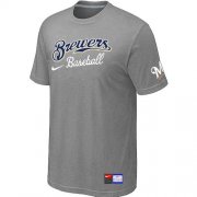 Wholesale Cheap Milwaukee Brewers Nike Short Sleeve Practice MLB T-Shirt Light Grey