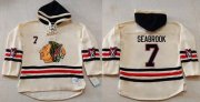 Wholesale Cheap Blackhawks #7 Brent Seabrook Cream Heavyweight Pullover Hoodie Stitched NHL Jersey