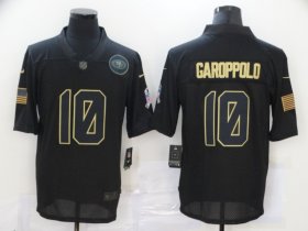 Wholesale Cheap Men\'s San Francisco 49ers #10 Jimmy Garoppolo Black 2020 Salute To Service Stitched NFL Nike Limited Jersey