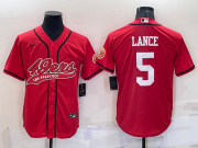 Wholesale Men's San Francisco 49ers #5 Trey Lance Red Stitched Cool Base Nike Baseball Jersey
