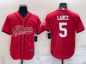 Wholesale Men\'s San Francisco 49ers #5 Trey Lance Red Stitched Cool Base Nike Baseball Jersey