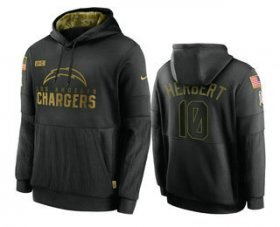 Wholesale Cheap Men\'s Los Angeles Chargers #10 Justin Herbert Black 2020 Salute To Service Sideline Performance Pullover Hoodie