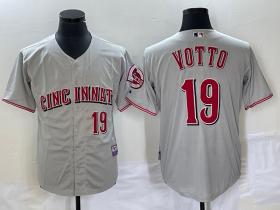 Wholesale Cheap Men\'s Cincinnati Reds #19 Joey Votto Grey Wool Stitched Throwback Jersey