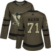 Wholesale Cheap Adidas Penguins #71 Evgeni Malkin Green Salute to Service Women's Stitched NHL Jersey