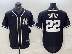 Cheap Men\'s New York Yankees #22 Juan Soto Black White Cool Base Stitched Jersey
