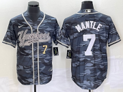 Wholesale Cheap Men's New York Yankees #7 Mickey Mantle Number Grey Camo Cool Base With Patch Stitched Baseball Jersey