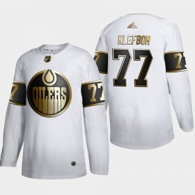 Wholesale Cheap Edmonton Oilers #77 Oscar Klefblom Men\'s Adidas White Golden Edition Limited Stitched NHL Jersey