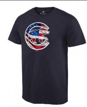 Wholesale Cheap Men\'s Chicago Cubs USA Flag Fashion T-Shirt Navy Blue