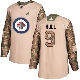 Wholesale Cheap Adidas Jets #9 Bobby Hull Camo Authentic 2017 Veterans Day Stitched NHL Jersey