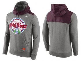Wholesale Cheap Men\'s Philadelphia Phillies Nike Gray Cooperstown Collection Hybrid Pullover Hoodie