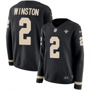 Wholesale Cheap Nike Saints #2 Jameis Winston Black Team Color Women's Stitched NFL Limited Therma Long Sleeve Jersey
