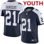 Wholesale Cheap Nike Youth Dallas Cowboys #21 Deion Sanders Navy Blue Thanksgiving Stitched NFL Vapor Untouchable Limited Throwback Jersey