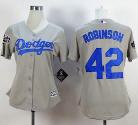 Wholesale Cheap Dodgers #42 Jackie Robinson Grey Alternate Road 2018 World Series Women\'s Stitched MLB Jersey