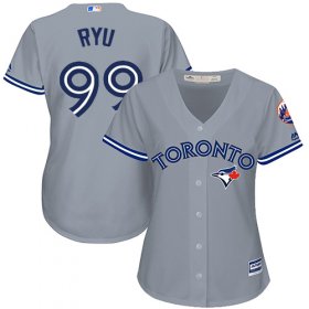 Wholesale Cheap Blue Jays #99 Hyun-Jin Ryu Grey Road Women\'s Stitched MLB Jersey