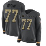 Wholesale Cheap Nike Raiders #77 Trent Brown Anthracite Salute to Service Women's Stitched NFL Limited Therma Long Sleeve Jersey