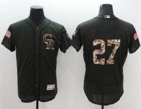 Wholesale Cheap Rockies #27 Trevor Story Green Flexbase Authentic Collection Salute to Service Stitched MLB Jersey