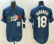 Cheap Men's Los Angeles Dodgers #18 Yoshinobu Yamamoto Number Navy Blue Pinstripe Mexico 2020 World Series Cool Base Nike Jersey