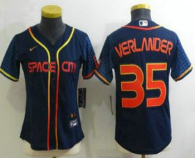 Wholesale Cheap Women\'s Houston Astros #35 Justin Verlander 2022 Navy Blue City Connect Cool Base Stitched Jersey