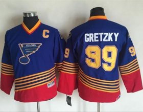 Wholesale Cheap Blues #99 Wayne Gretzky Light Blue/Red CCM Throwback Stitched Youth NHL Jersey