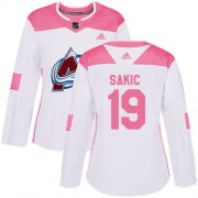 Wholesale Cheap Adidas Avalanche #19 Joe Sakic White/Pink Authentic Fashion Women's Stitched NHL Jersey