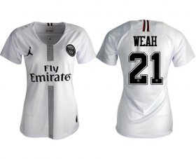 Wholesale Cheap Women\'s Jordan Paris Saint-Germain #21 Weah Away Soccer Club Jersey