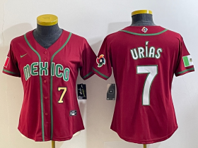 Cheap Women\'s Mexico Baseball #7 Julio Urias Number 2023 Red World Baseball Classic Stitched Jersey1