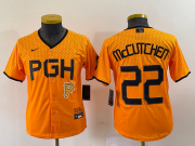Wholesale Cheap Youth Pittsburgh Pirates #22 Andrew McCutchen Yellow 2023 City Connect Stitched Jersey
