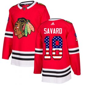Wholesale Cheap Adidas Blackhawks #18 Denis Savard Red Home Authentic USA Flag Stitched NHL Jersey