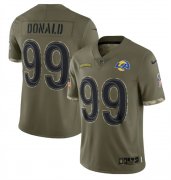 Wholesale Cheap Men's Los Angeles Rams #99 Aaron Donald 2022 Olive Salute To Service Limited Stitched Jersey
