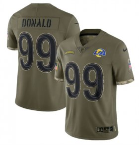 Wholesale Cheap Men\'s Los Angeles Rams #99 Aaron Donald 2022 Olive Salute To Service Limited Stitched Jersey