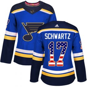 Wholesale Cheap Adidas Blues #17 Jaden Schwartz Blue Home Authentic USA Flag Women\'s Stitched NHL Jersey