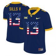 Wholesale Cheap West Virginia Mountaineers 13 David Sills V Navy USA Flag College Football Jersey