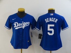 Wholesale Cheap Women\'s Los Angeles Dodgers #5 Corey Seager Blue Stitched MLB Cool Base Nike Jersey