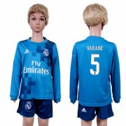 Wholesale Cheap Real Madrid #5 Varane Sec Away Long Sleeves Kid Soccer Club Jersey