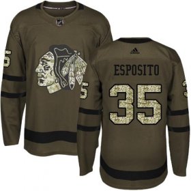 Wholesale Cheap Adidas Blackhawks #35 Tony Esposito Green Salute to Service Stitched NHL Jersey
