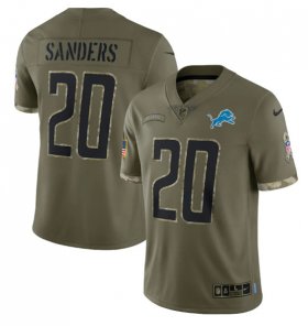 Wholesale Cheap Men\'s Detroit Lions #20 Barry Sanders 2022 Olive Salute To Service Limited Stitched Jersey