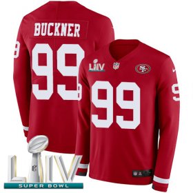 Wholesale Cheap Nike 49ers #99 DeForest Buckner Red Super Bowl LIV 2020 Team Color Youth Stitched NFL Limited Therma Long Sleeve Jersey