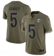 Wholesale Cheap Men's Los Angeles Rams #5 Jalen Ramsey 2022 Olive Salute To Service Limited Stitched Jersey