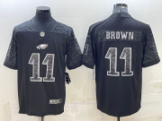 Wholesale Cheap Men's Philadelphia Eagles #11 AJ Brown Black Reflective Limited Stitched Football Jersey