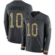 Wholesale Cheap Nike 49ers #10 Jimmy Garoppolo Anthracite Salute to Service Men's Stitched NFL Limited Therma Long Sleeve Jersey