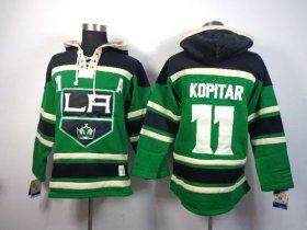 Wholesale Cheap Kings #11 Anze Kopitar Green St. Patrick\'s Day McNary Lace Hoodie Stitched NHL Jersey