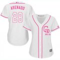 Wholesale Cheap Rockies #28 Nolan Arenado White/Pink Fashion Women's Stitched MLB Jersey